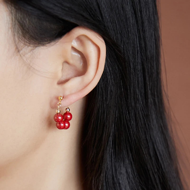 Handmade Red Agate Drop Earrings | Vintage Feng Shui Charm