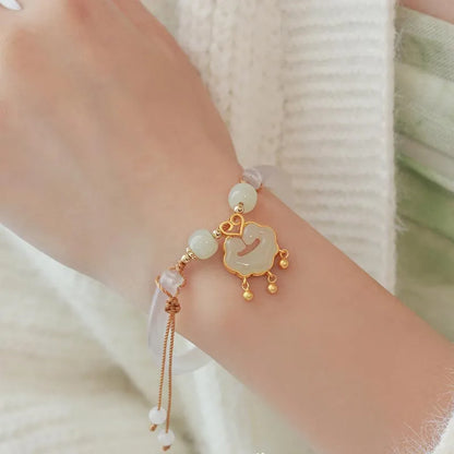 Hotan White Jade Safety-Lock Bracelet — Elegant Protective Charm