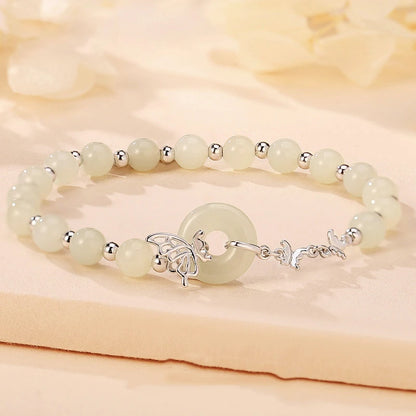 Sterling Silver Butterfly Bracelet | Light-Green Semi-Precious Gift