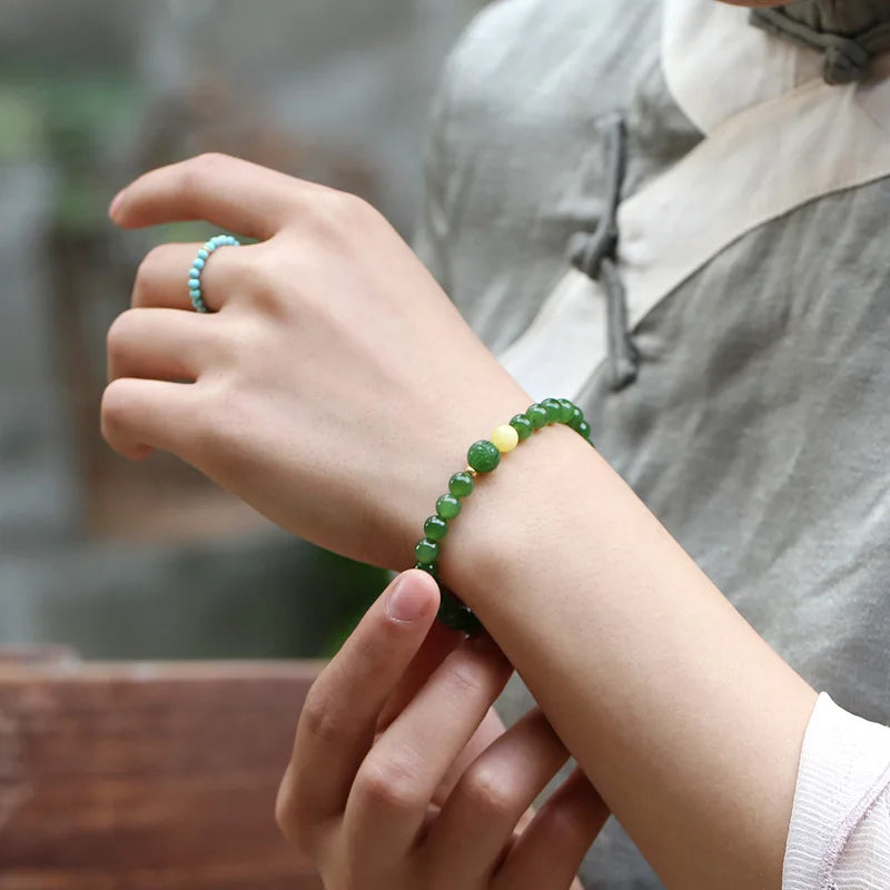 Hetian Jade Barrel Bracelet | Single-Loop Feng Shui Charm