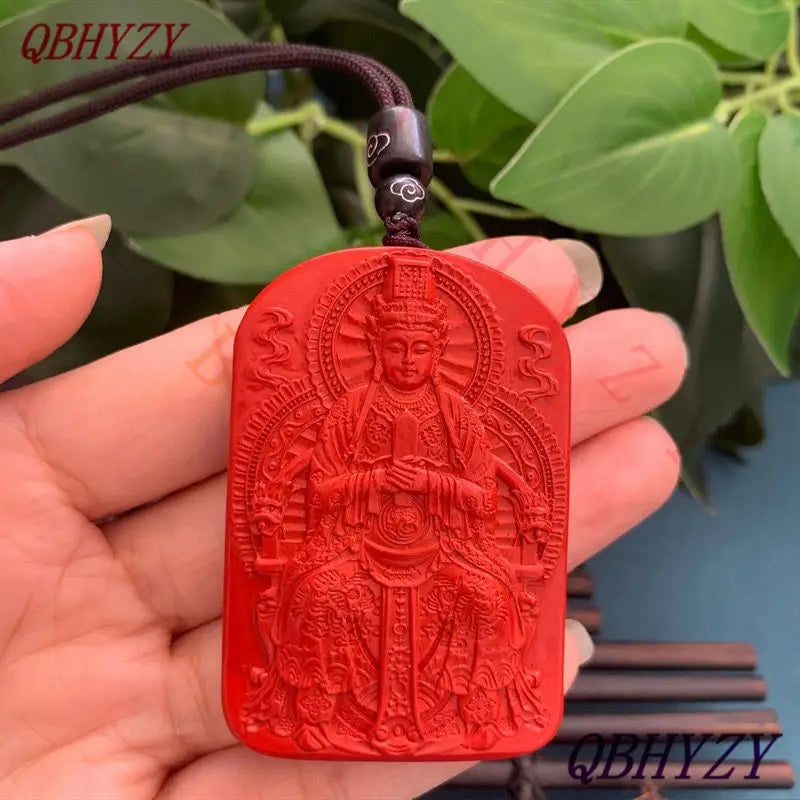 Natural Red Cinnabar Mazu Pendant Necklace — Feng Shui Guardian