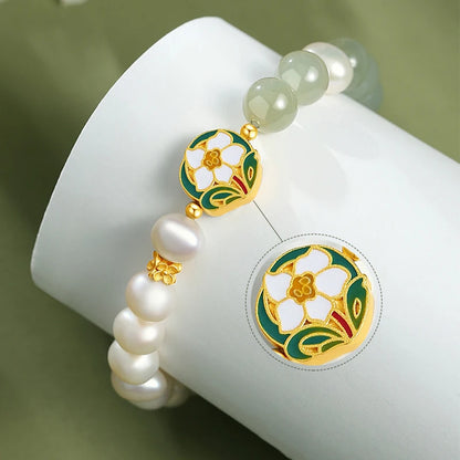 Freshwater Pearl & Hotan Jade Gradient Bracelet — Camellia