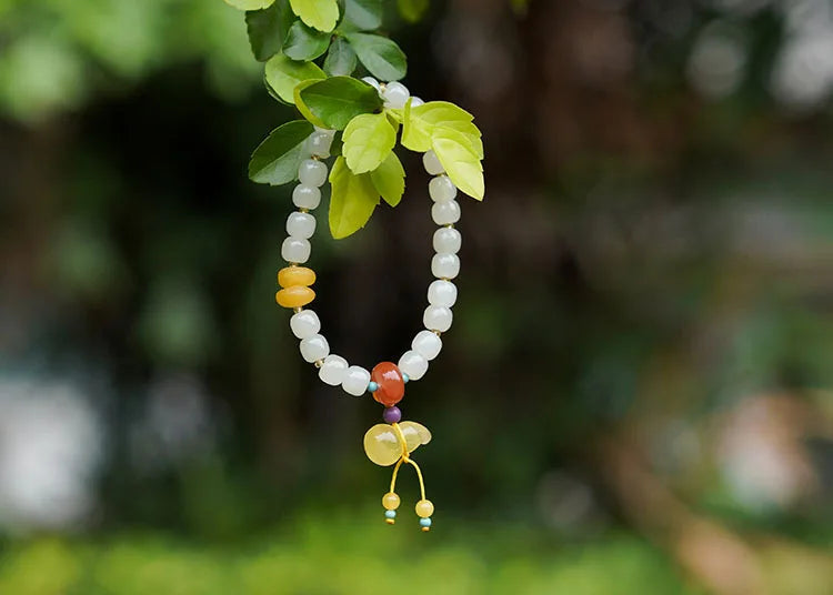 Hetian Jade 7x8mm Beaded Pendant Bracelet — Unisex Charm