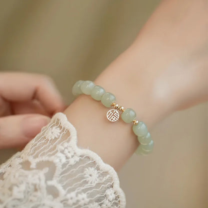 Natural Hotan Jade Wrapped Bracelet — Light Luxury Good Luck Gift