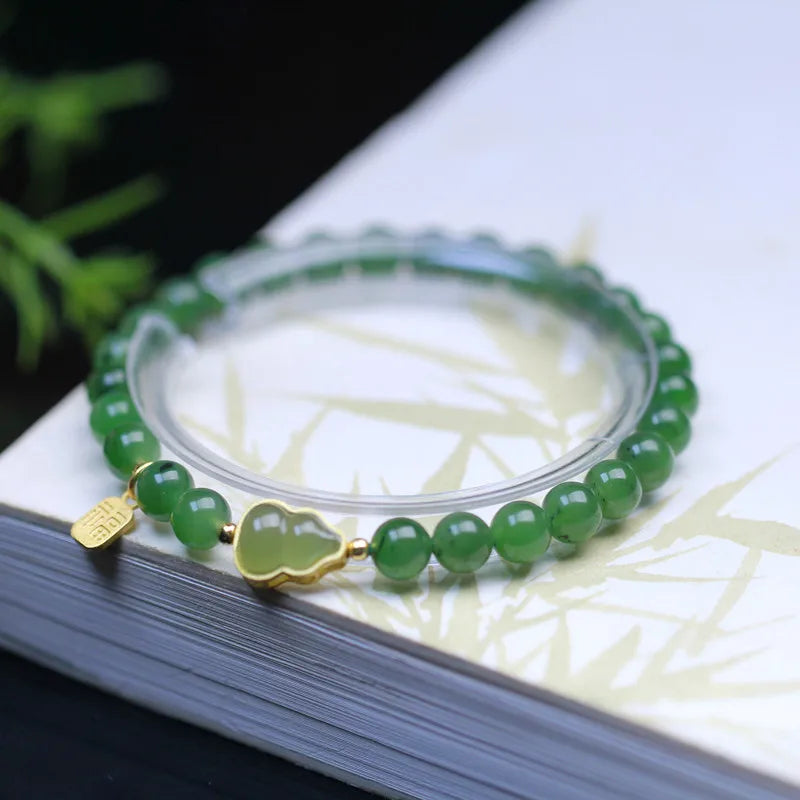 复古别致和田玉半宝石链条手链｜复古潮流女士甜美护身