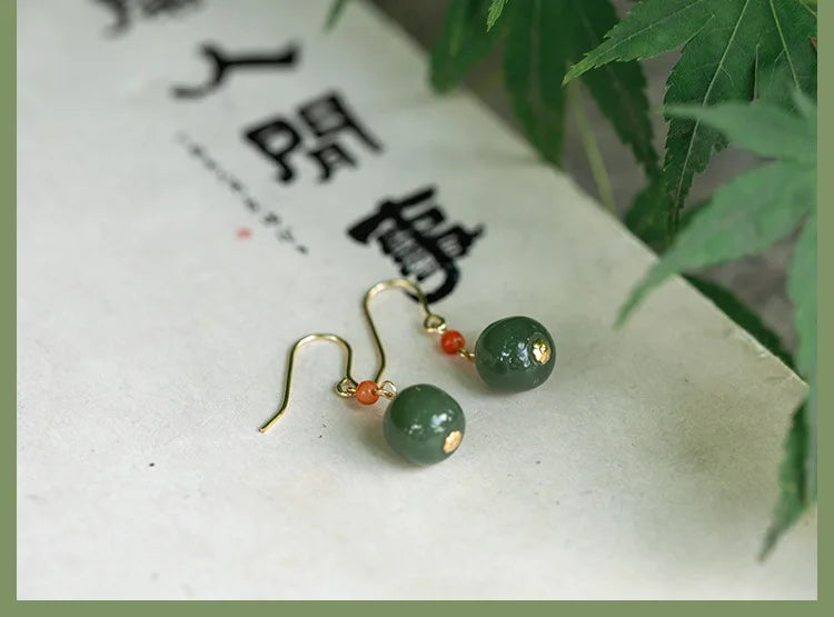 Hetian Jade Green Earrings | Sterling Silver Allergy-Proof
