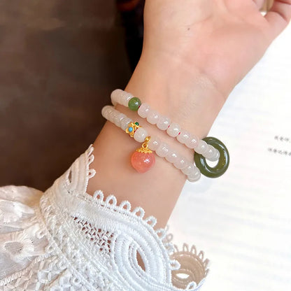 Natural Hetian Jade Elastic Bracelet｜Elegant Vintage Feng Shui Jewelry