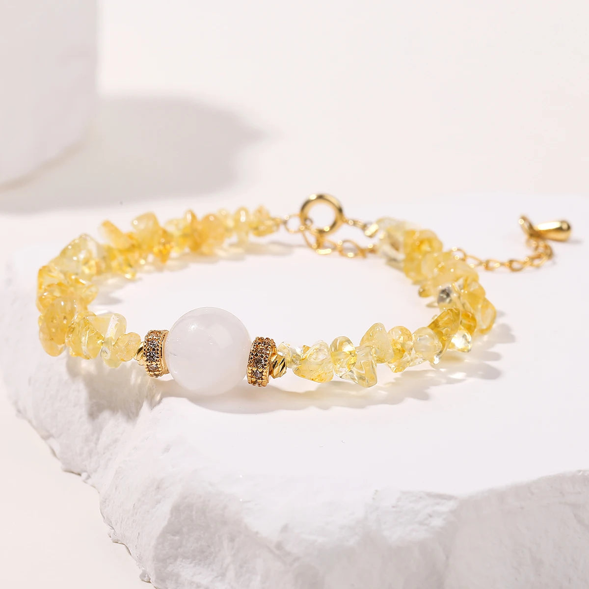天然黄水晶碎石幸运财富手链 可调节护身情侣饰品