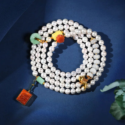 108-Bead Four-Circle Buddhist Bracelet with Freshwater Pearls