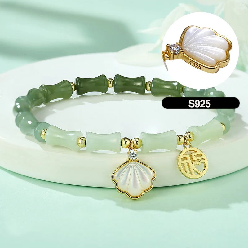 Green Gradient Bamboo Leaf Jade Stretch Bracelet