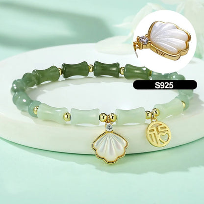 Green Gradient Bamboo Leaf Jade Stretch Bracelet