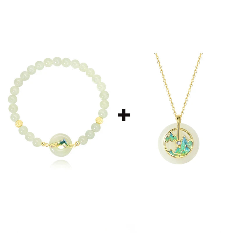 Sterling Silver & Hotan Jade 2-Piece Bracelet Necklace Set