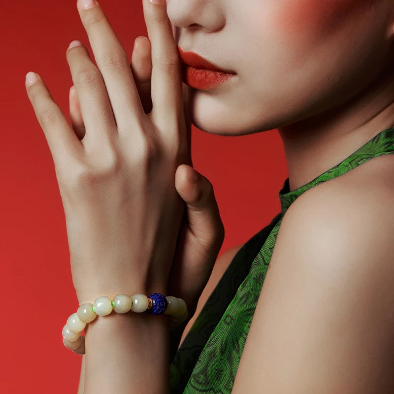 Lapis Lazuli & Hotan Jade Enamel Bracelet｜S925 Silver Plated