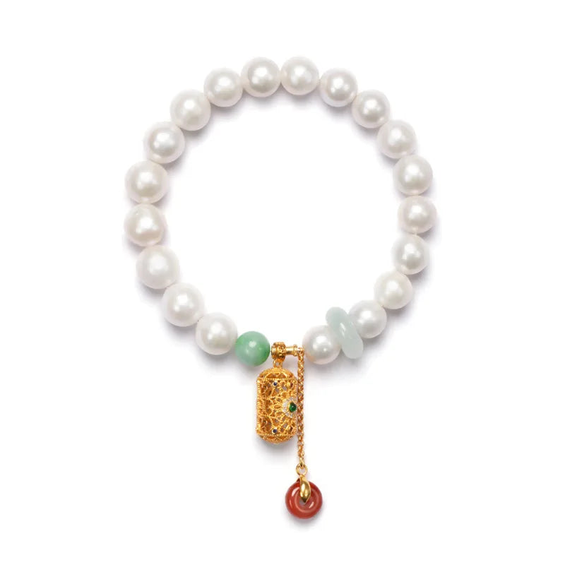 925 Sterling Silver Double Freshwater Pearl Chain Bracelet for Wedding