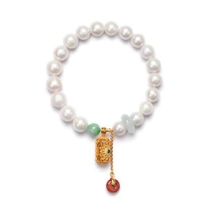 925 Sterling Silver Double Freshwater Pearl Chain Bracelet for Wedding