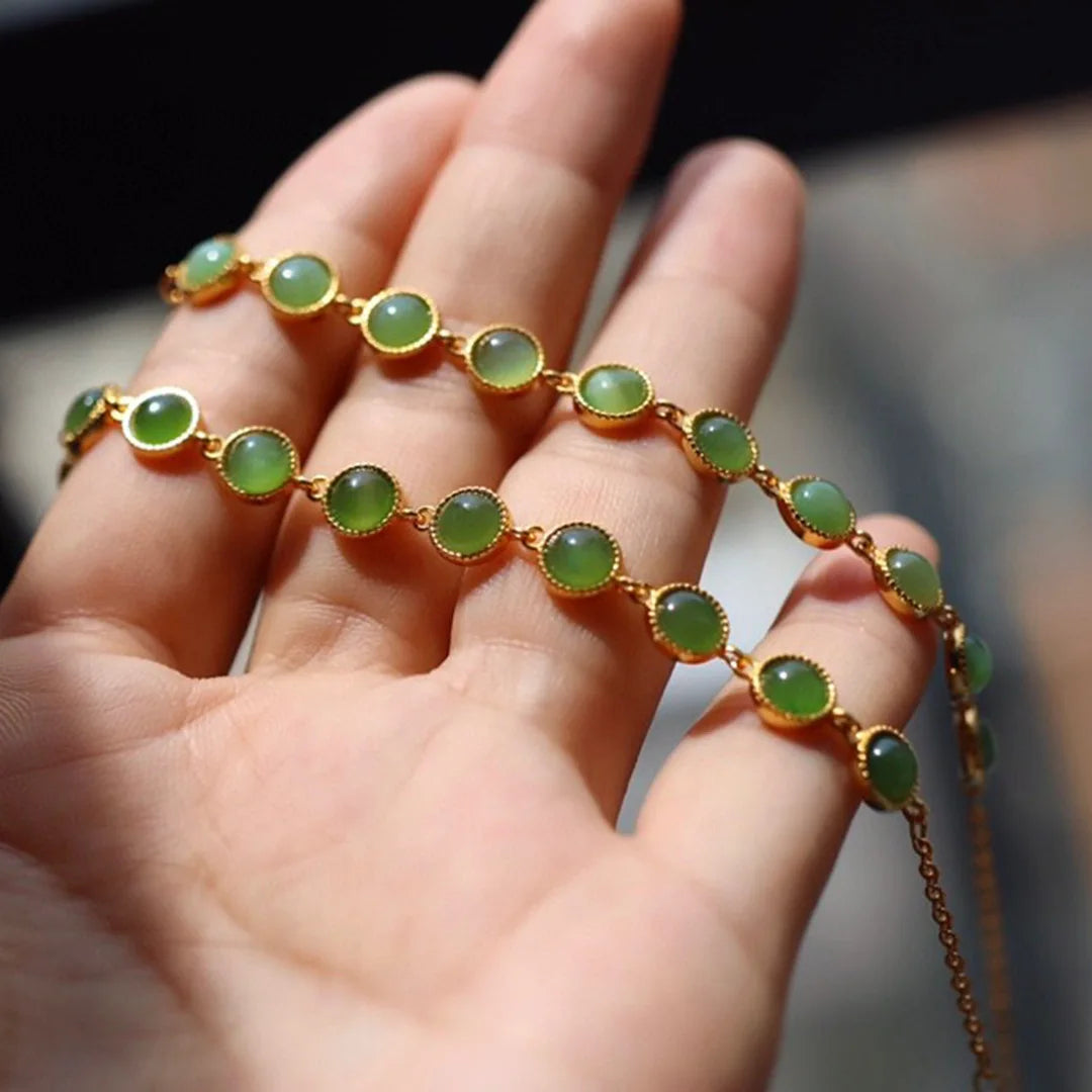 Retro Jade-Green Geometric Zircon Bracelet – Vintage Charm