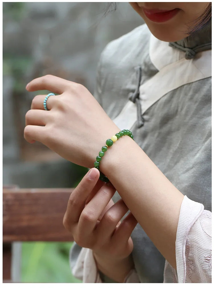 Hetian Jade Barrel Bracelet | Single-Loop Feng Shui Charm