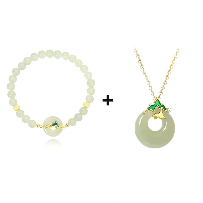 Sterling Silver & Hotan Jade 2-Piece Bracelet Necklace Set