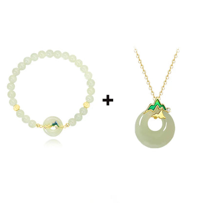 Sterling Silver & Hotan Jade 2-Piece Bracelet Necklace Set