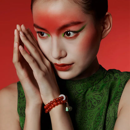 Sichuan Nanhong Two-Turn Hetian Jade Bracelet — Silver-Gold