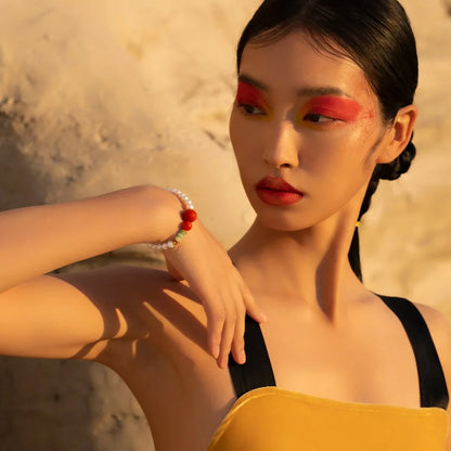 White Natural Freshwater Pearl Strand Bracelet｜Feng Shui Elegance