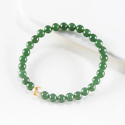 6mm Natural Hetian Jade Bead Bracelet — Ancient-Style Feng Shui Charm