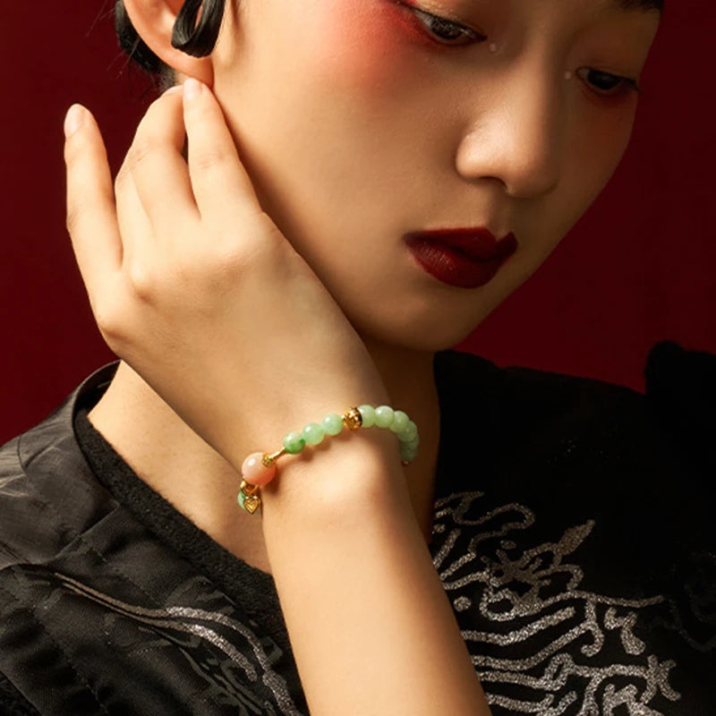 Mystic Green Jade Round Bead Bracelet for Women