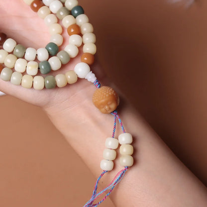 White Jade Bodhi Root Wrap Bracelet — Multi-Treasure