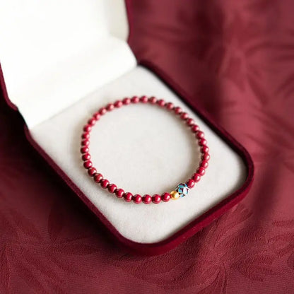 Natural Cinnabar & Blue Lotus Cloisonné Bracelet