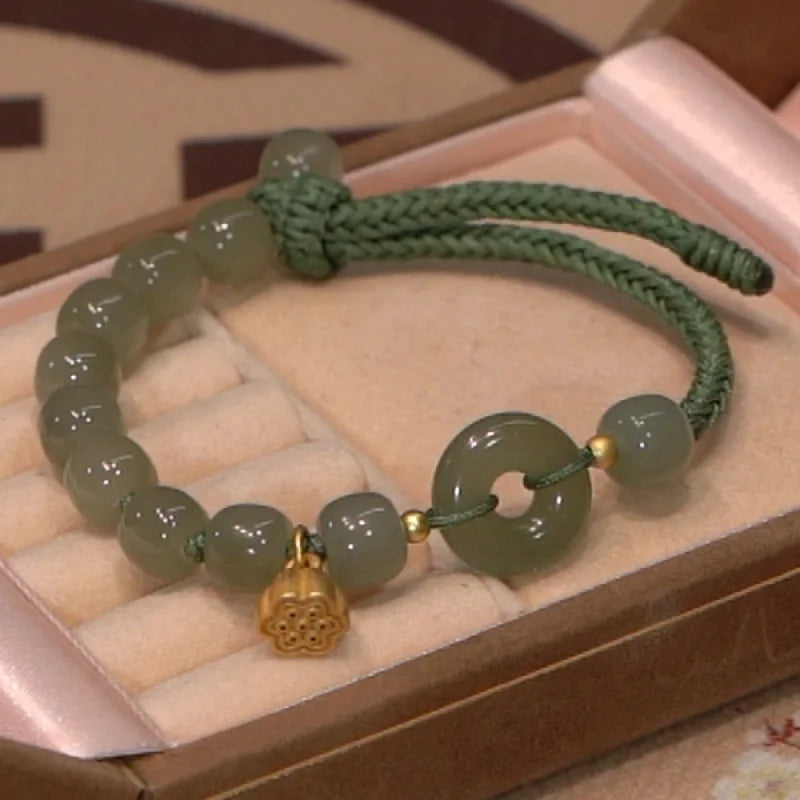 Hetian Jade Leaf Bracelet ｜ Vintage Handmade Feng Shui Charm