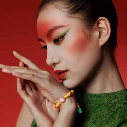 8mm Amber Hetian Jade Bell Bracelet｜Feng Shui Elegance