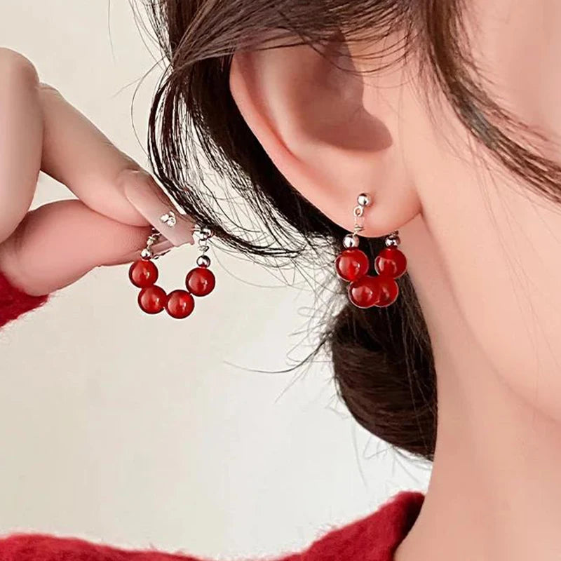 Handmade Red Agate Drop Earrings | Vintage Feng Shui Charm