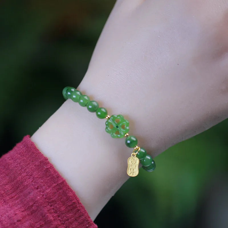 Lucky Jade Antique Gong Bell Bracelet — Boho Feng Shui Charm