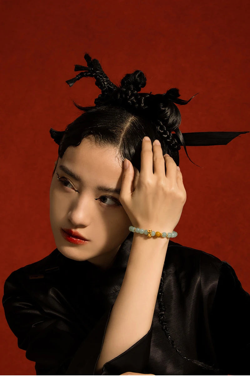 Hetian Jade Bead Bracelet | Tibetan Silver Minimalist