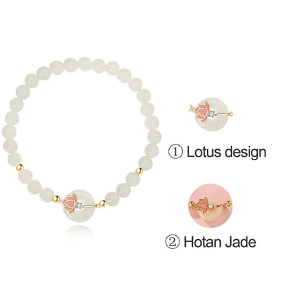 Hotan White Jade Lotus Bracelet｜Chinese Style Feng Shui Gift