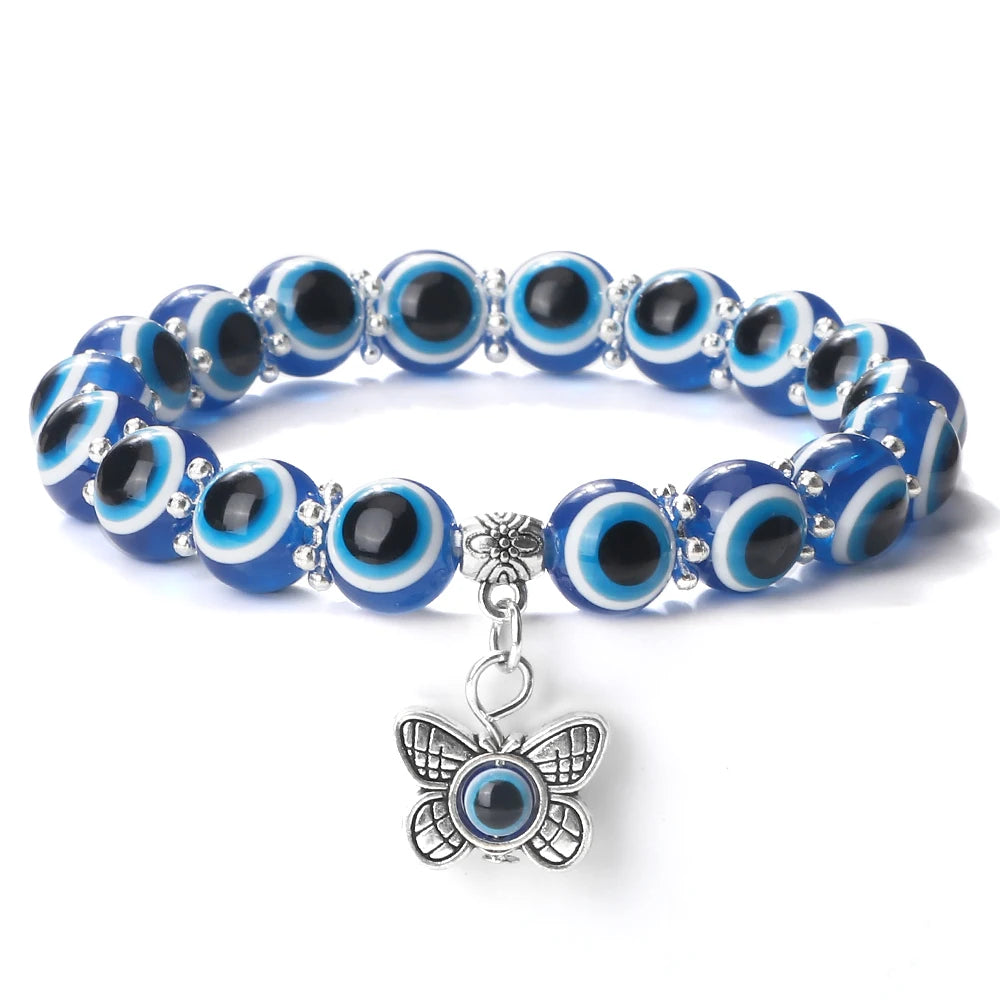 10mm Lucky Blue Evil Eye Bracelet with Charm Pendants