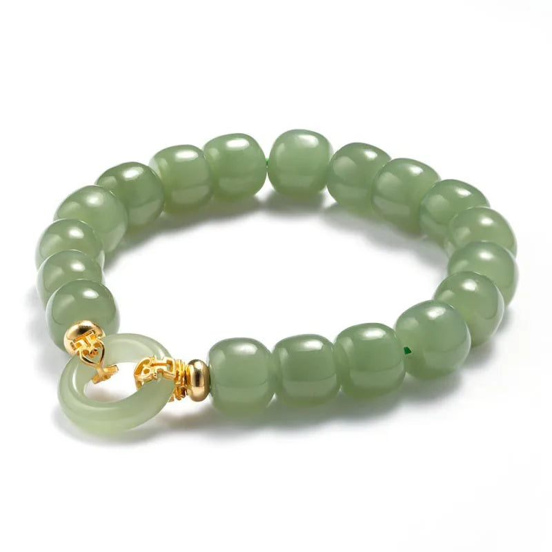 Natural Hetian Jade Gong-Bell Bracelet — Retro Boho Elegance