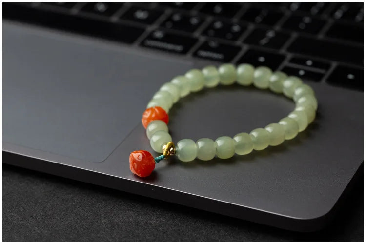 Hetian Jade 7mm Lotus String Bracelet — Nephrite Single Circle