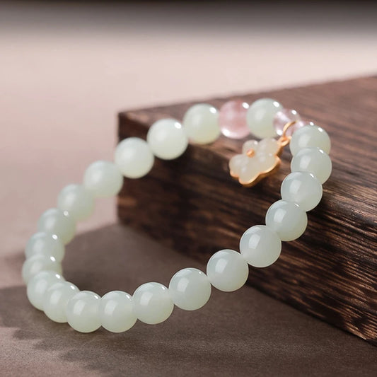 Peach Blossom Hotan Jade Ice-Bead Hand Chain｜Clear Water Bracelet