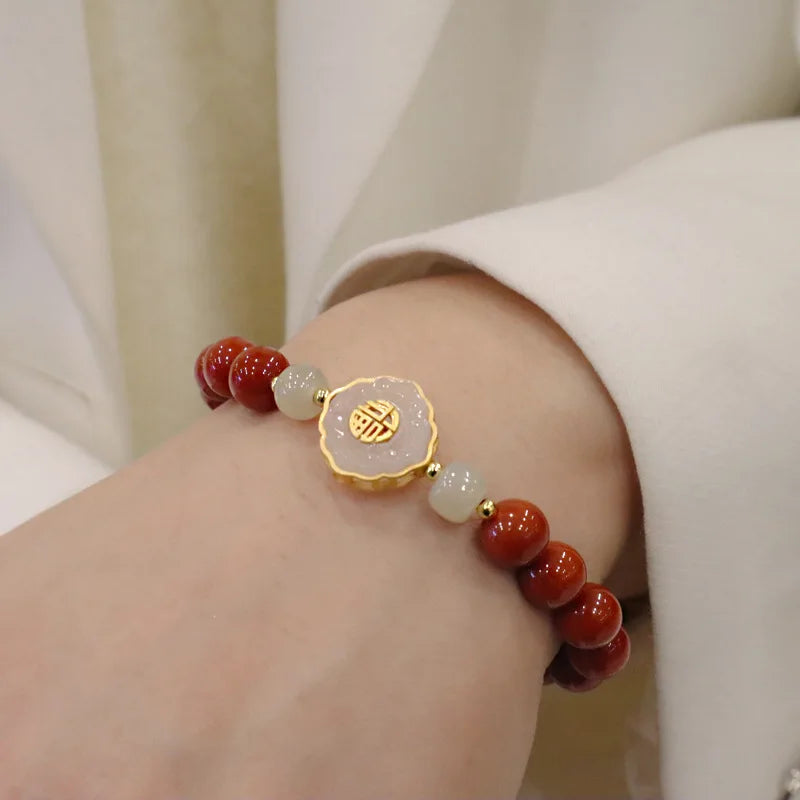 Red Agate & Hetian Jade Blessing Bracelet - Vintage Charm