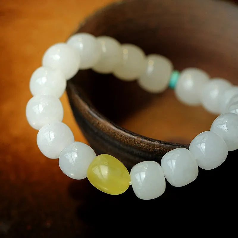 Couples Personalized 10mm White Jade & Jasper Beaded Bracelet