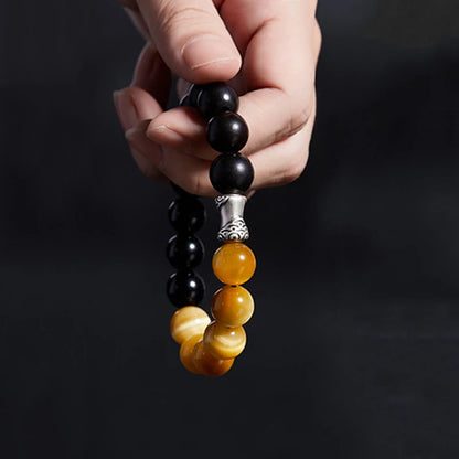 Men Bicolor Tiger Eye & Obsidian Tree of Life Bracelet - Lucky Crystal