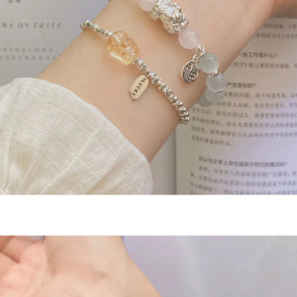 Antique Silver White-Blue Chalcedony Bead Bracelet — Court Style