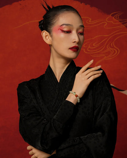 White Jade & Green Jasper Amber Beaded Bracelet - Vintage Charm