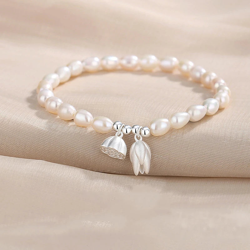 Lotus Heart Pearl Beaded Bracelet — French Light-Luxury