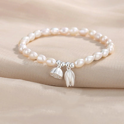 Lotus Heart Pearl Beaded Bracelet — French Light-Luxury