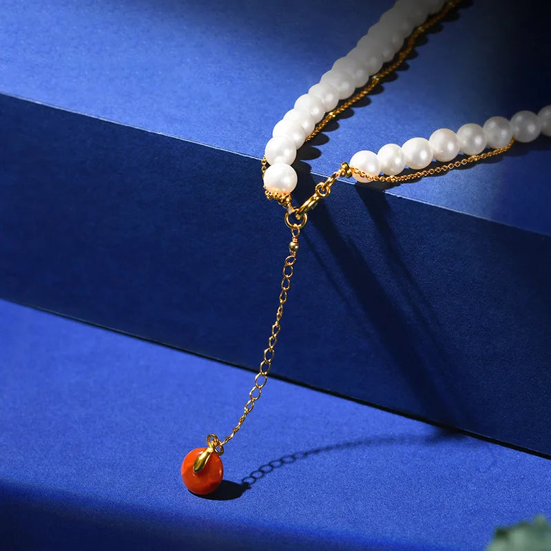 Freshwater Pearl Double-Circle Choker Pendant Premium