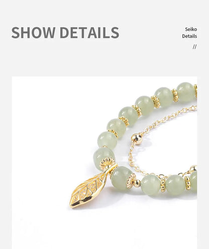 Vintage Luxe Imitation Hetian Jade Moon Beaded Bracelet