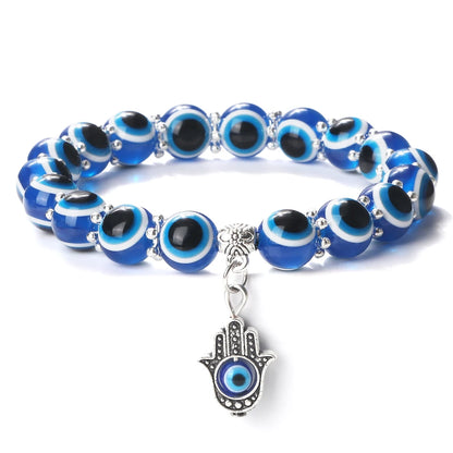 10mm Lucky Blue Evil Eye Bracelet with Charm Pendants