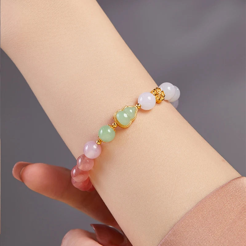 Cinnabar & Hetian-Style Jade Bead Bracelet｜Red Gold Luck Talisman